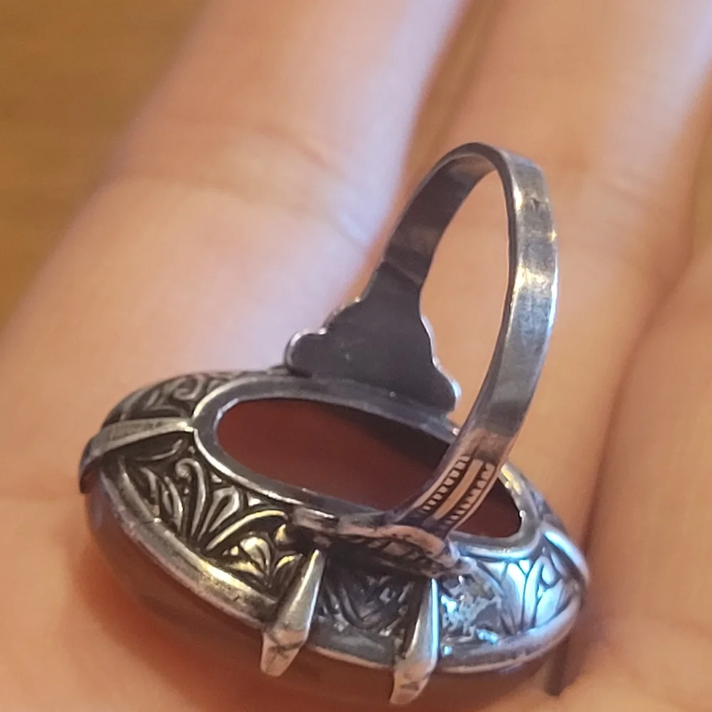 Vintage  Sterling Silver Carnelian Ring , Unique Design size  6.5 approximately - Picture 7 of 10